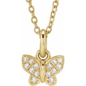 14K Yellow Gold .06 CTW Natural Diamond Youth Butterfly 15" Necklace