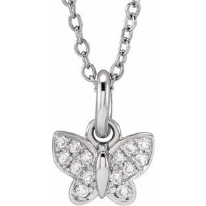 14K White Gold .06 CTW Natural Diamond Youth Butterfly 15" Necklace