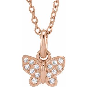 14K Rose Gold .06 CTW Natural Diamond Youth Butterfly 15" Necklace