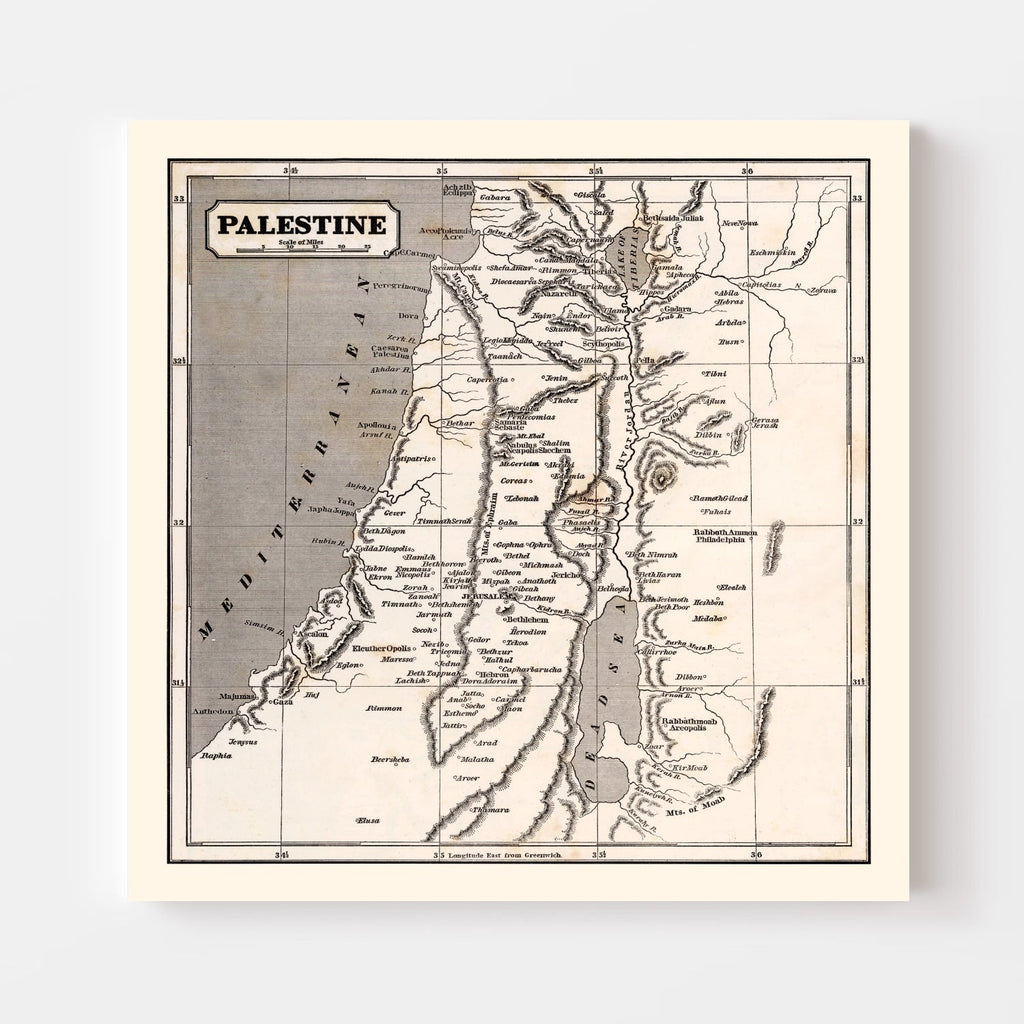 Vintage Map of Palestine, 1848