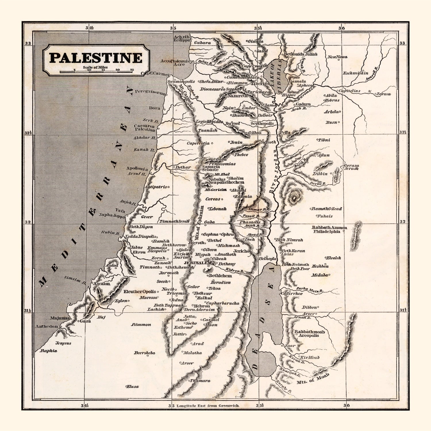 Vintage Map of Palestine, 1848