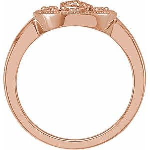 14K Rose Oval White Enamel Miraculous Medal Ring