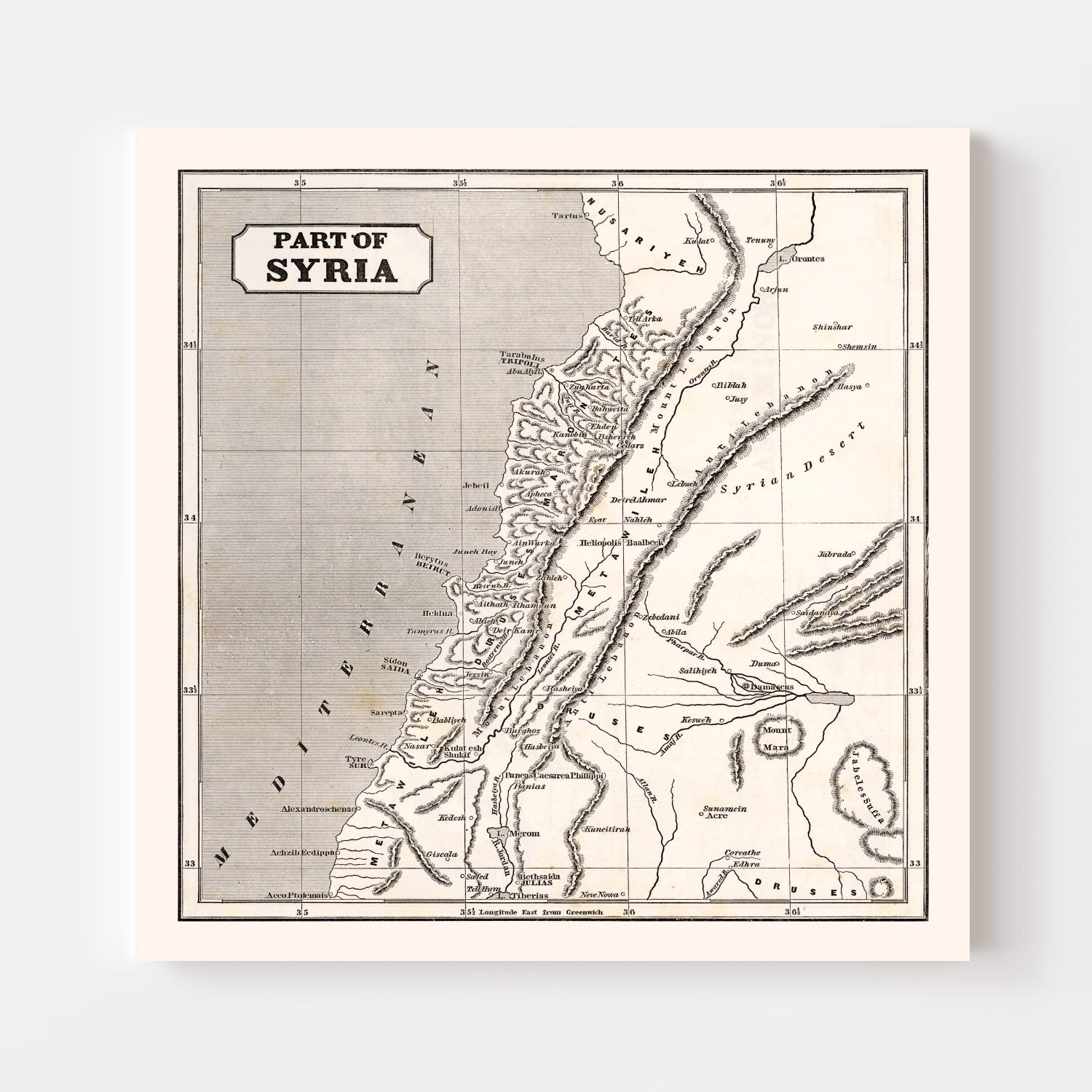 Vintage Map of Syria 1848