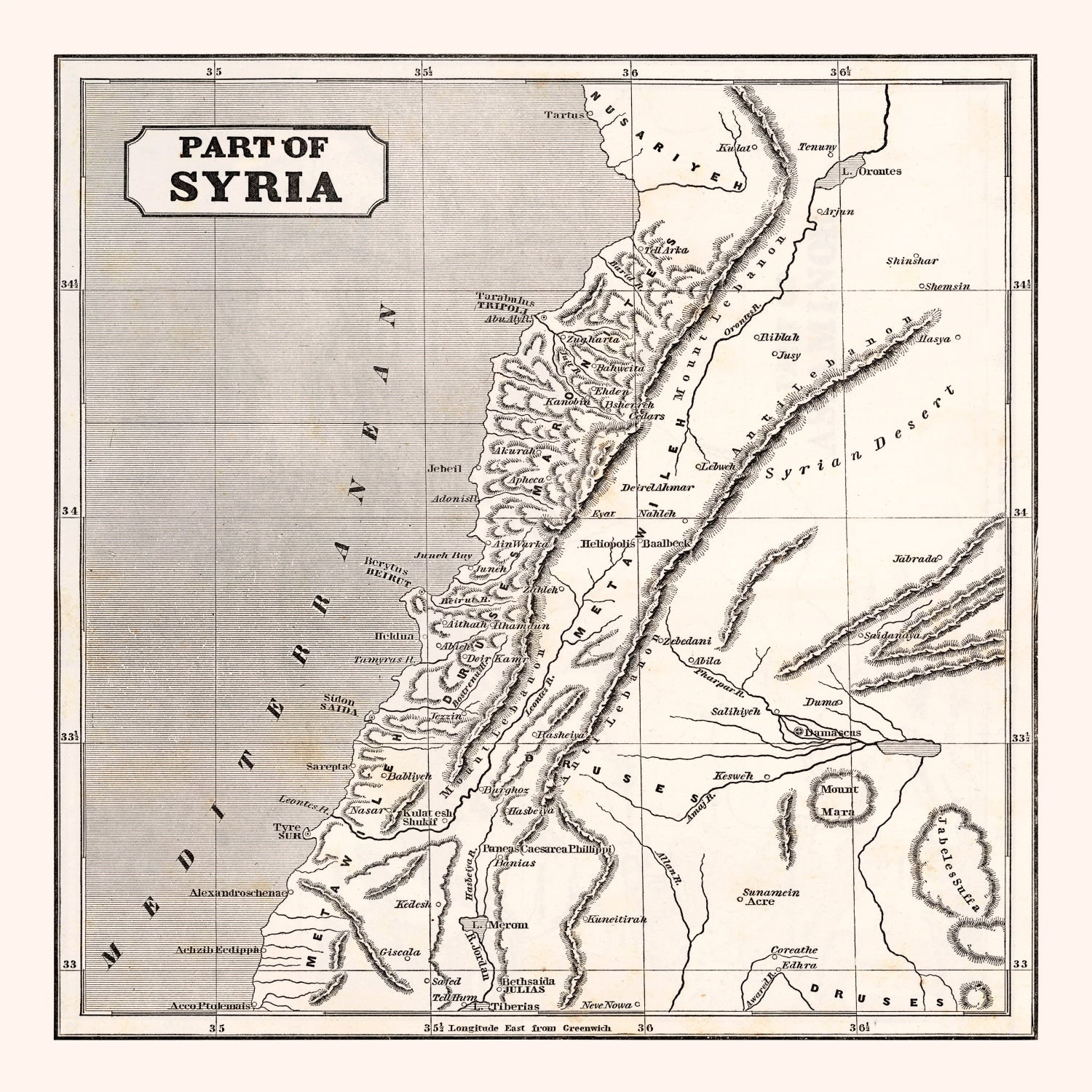 Vintage Map of Syria 1848