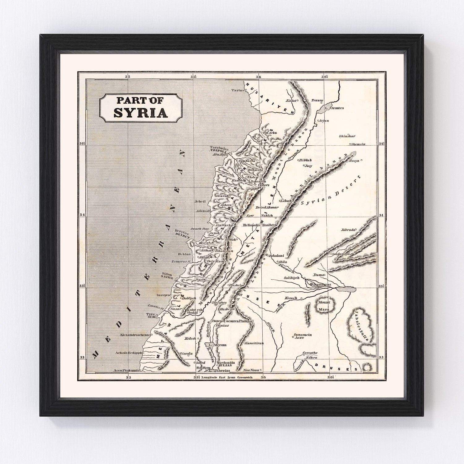 Vintage Map of Syria 1848