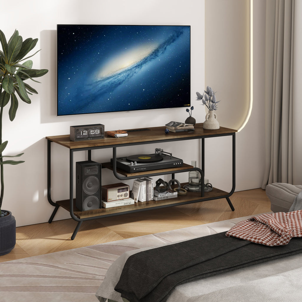 There are installation videos and scene videos. TV socket and LED light - TV stand TV up to 55 ', small unit modern TV console suitable for living room and bedroom, light grey