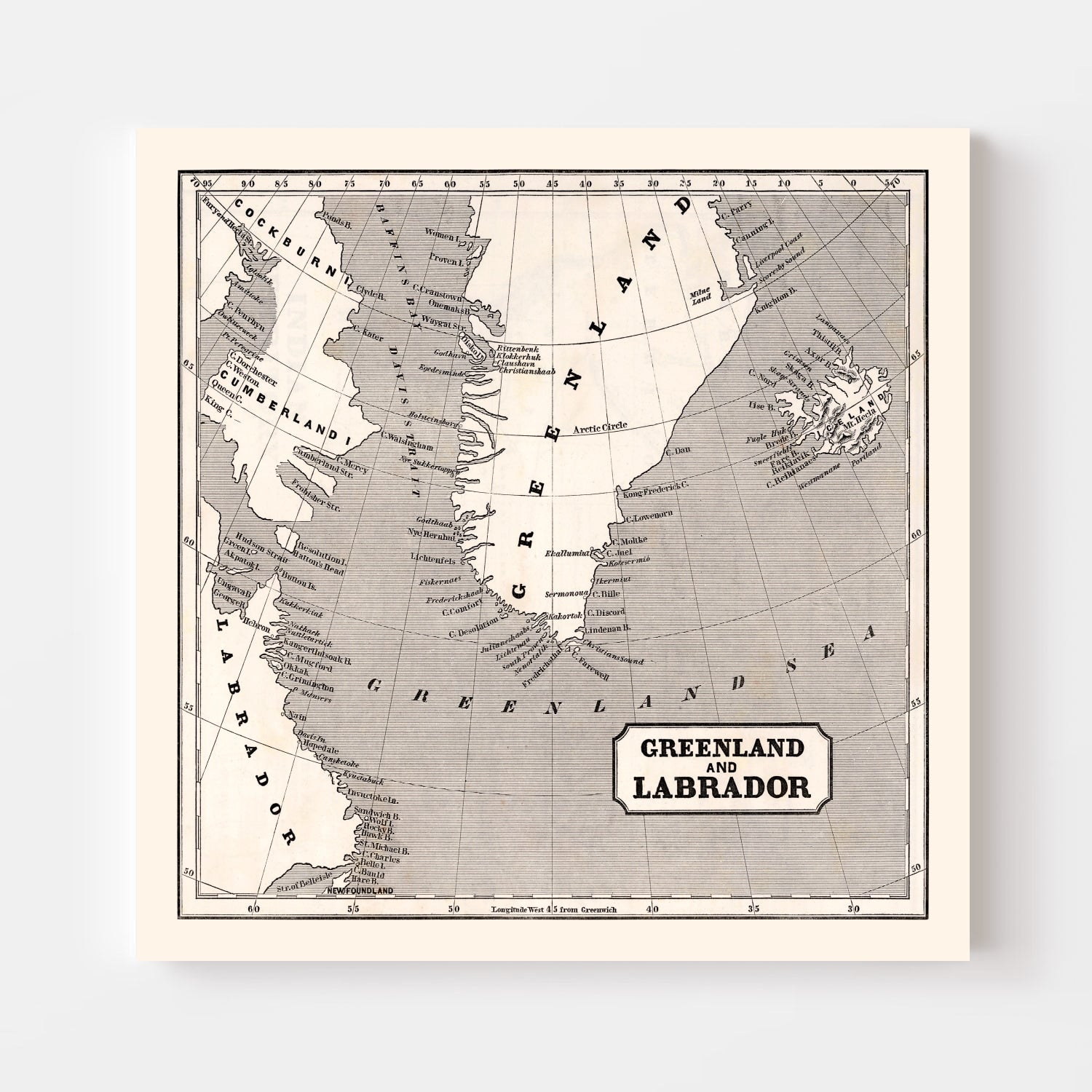 Vintage Map of Greenland 1848