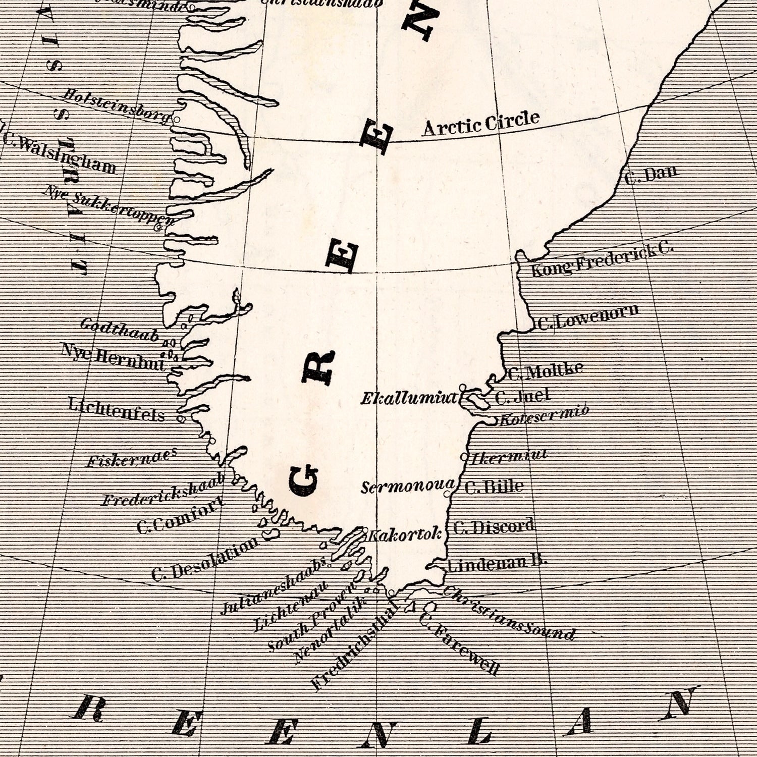Vintage Map of Greenland 1848