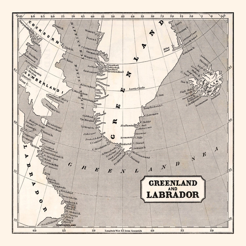 Vintage Map of Greenland 1848