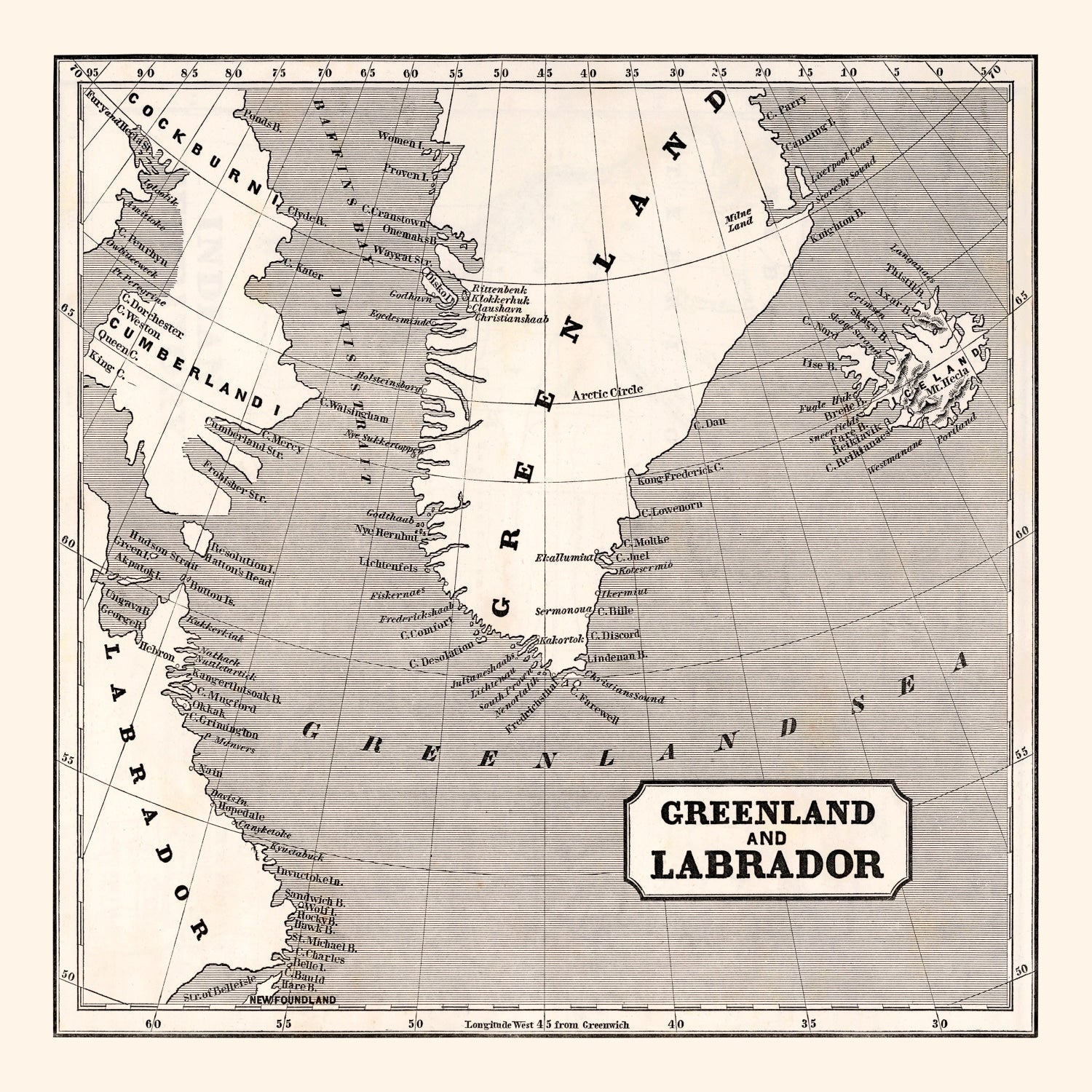 Vintage Map of Greenland 1848