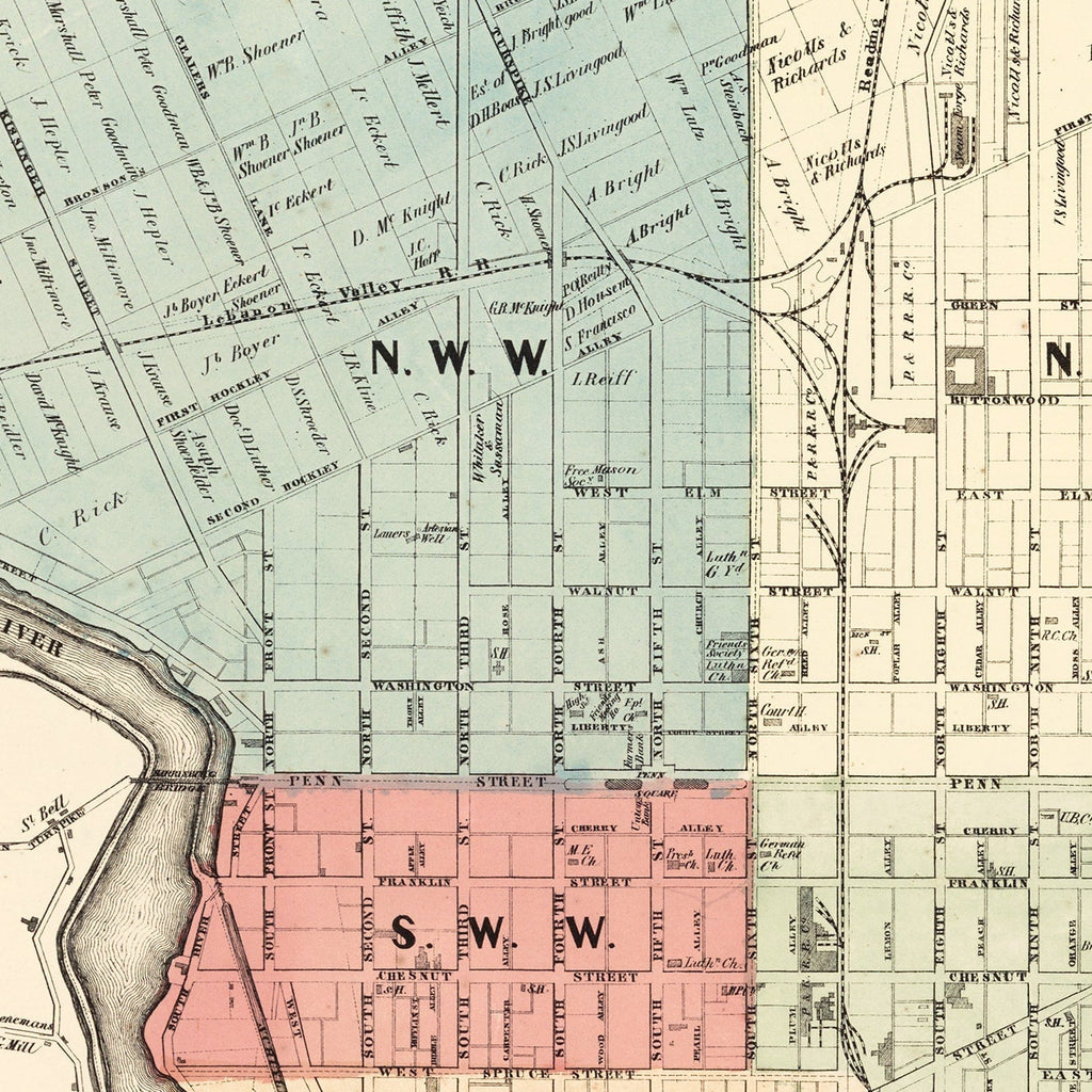 Vintage Map of Reading, Pennsylvania 1860