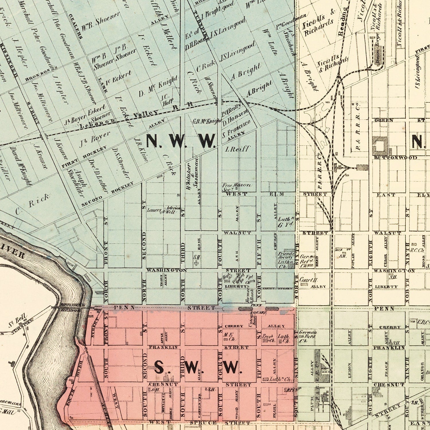 Vintage Map of Reading, Pennsylvania 1860