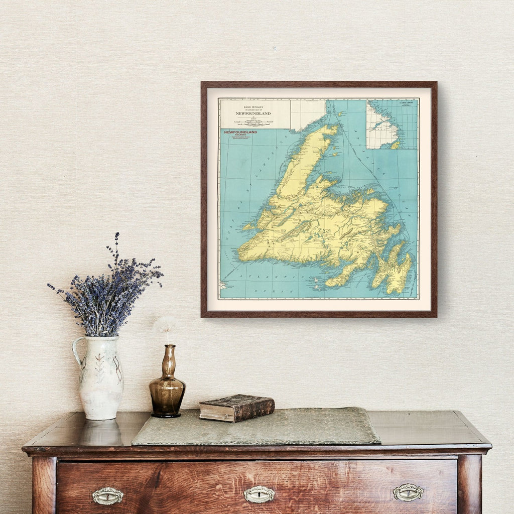 Vintage Map of Newfoundland Canada, 1924