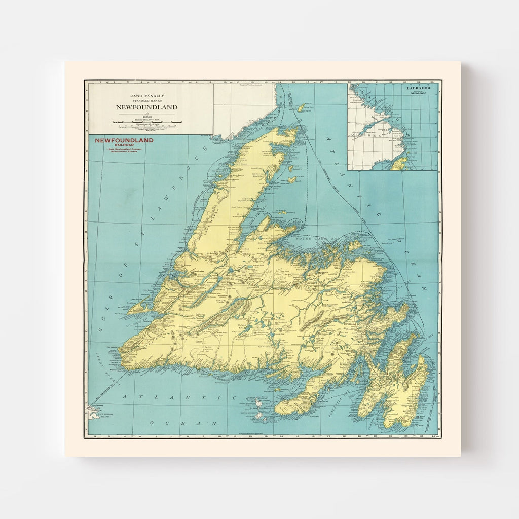 Vintage Map of Newfoundland Canada, 1924
