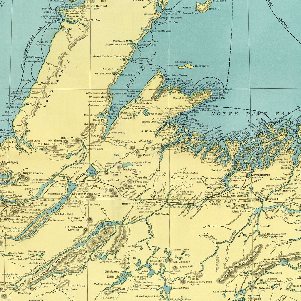 Vintage Map of Newfoundland Canada, 1924