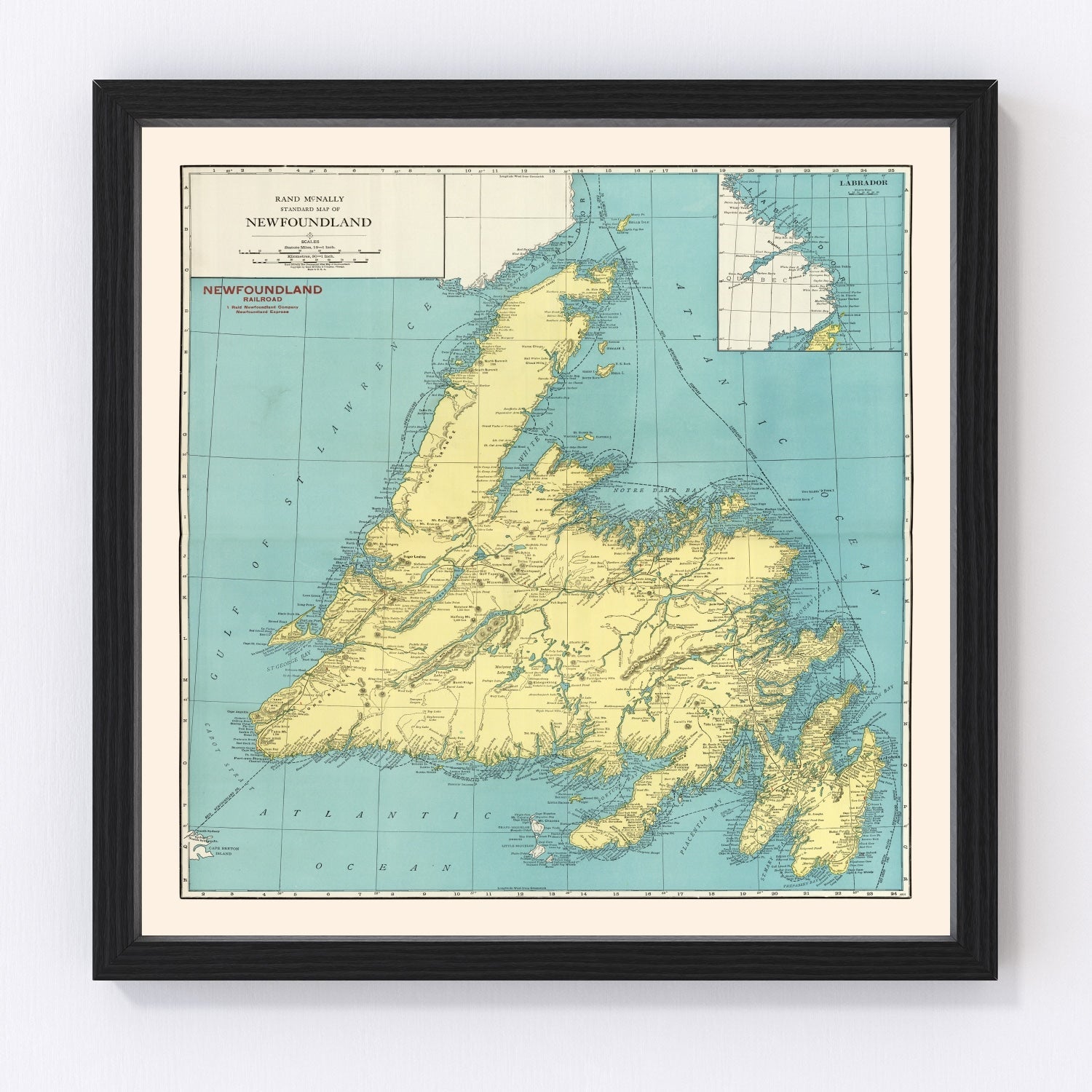 Vintage Map of Newfoundland Canada, 1924