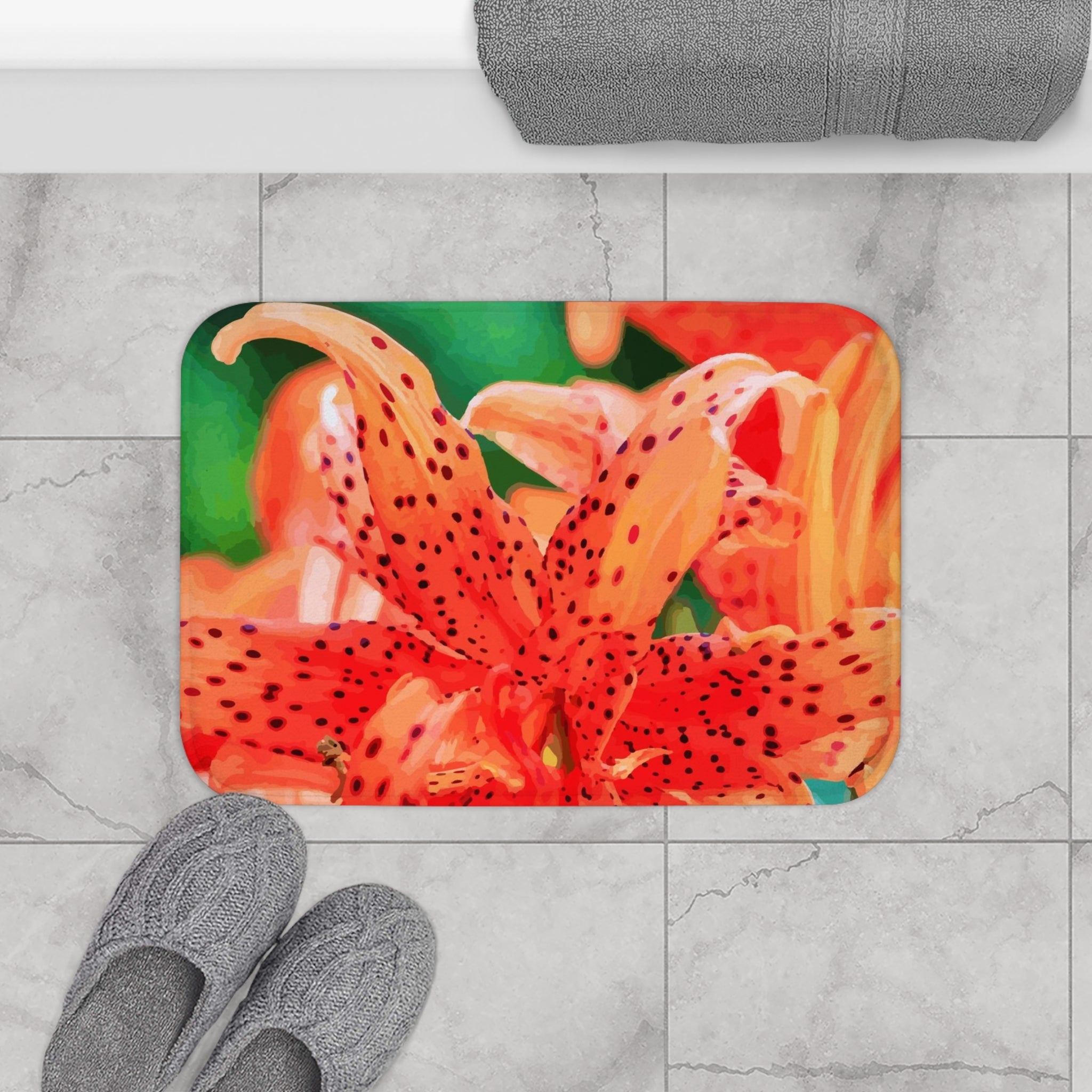 Orange Tiger Lilies Memory Foam Bath Mat