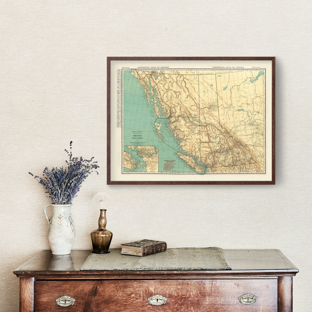 Vintage Map of British Columbia Canada, 1924