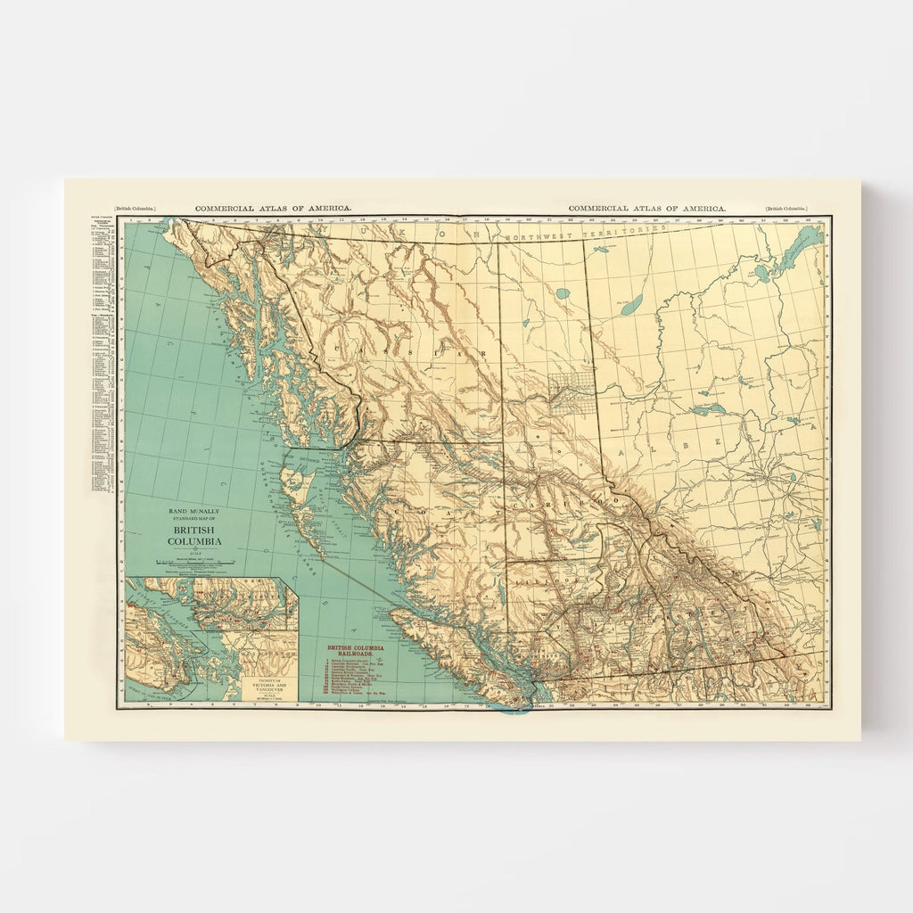 Vintage Map of British Columbia Canada, 1924