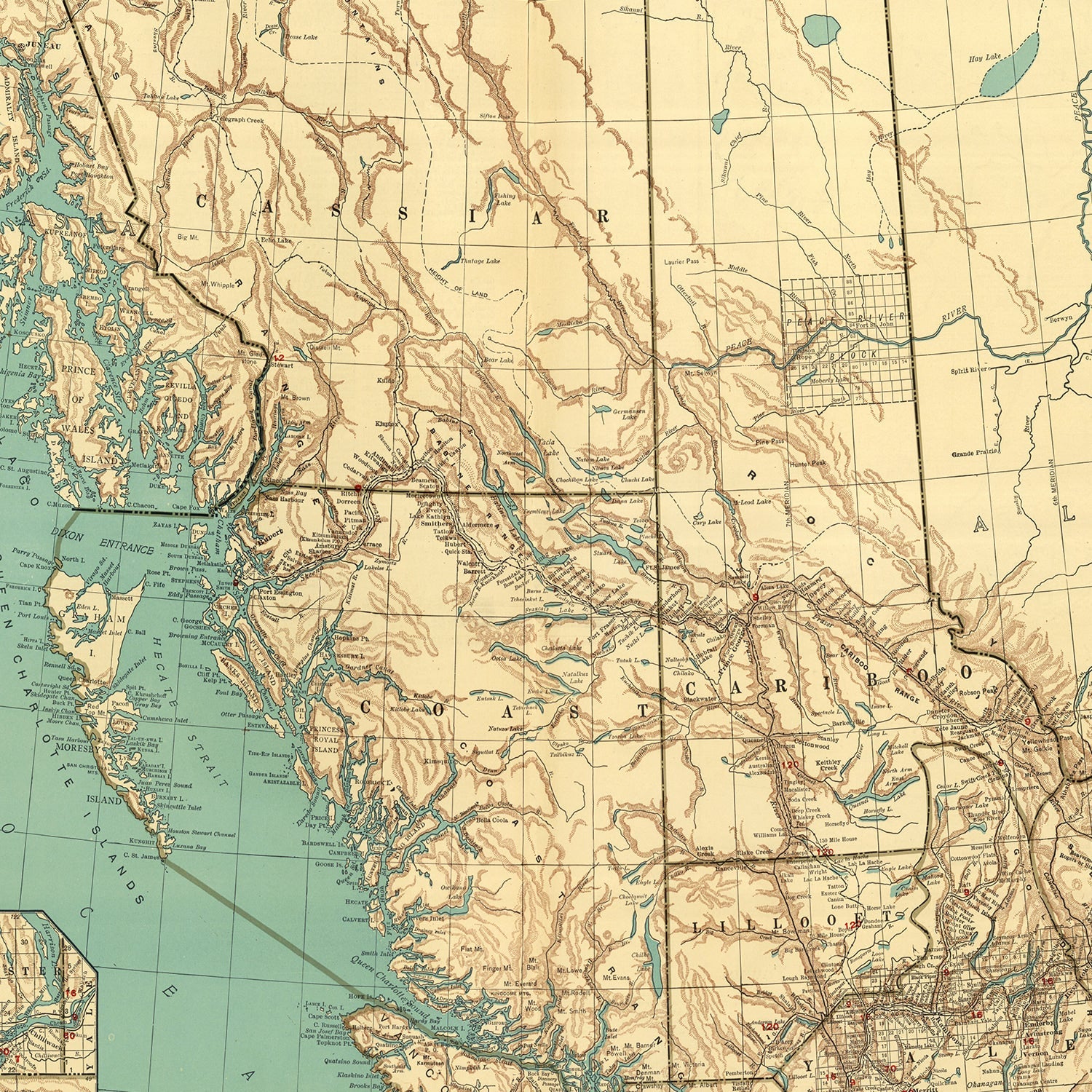 Vintage Map of British Columbia Canada, 1924