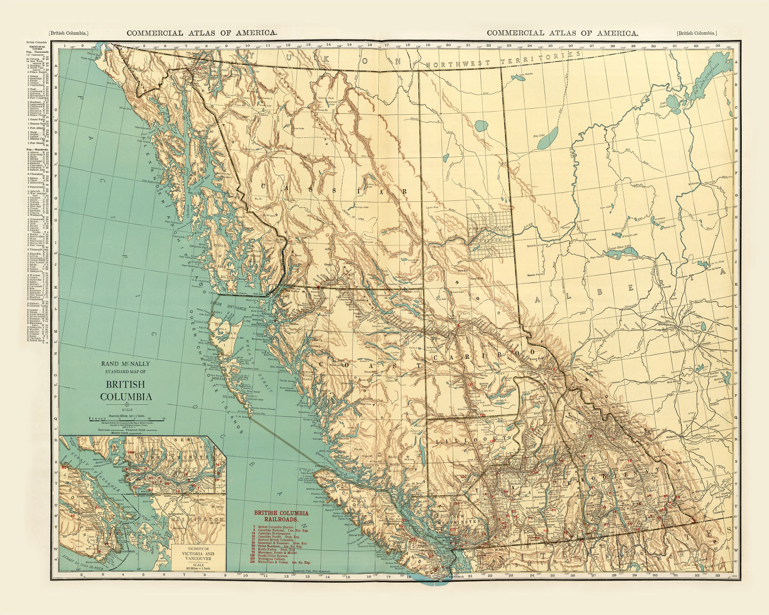 Vintage Map of British Columbia Canada, 1924