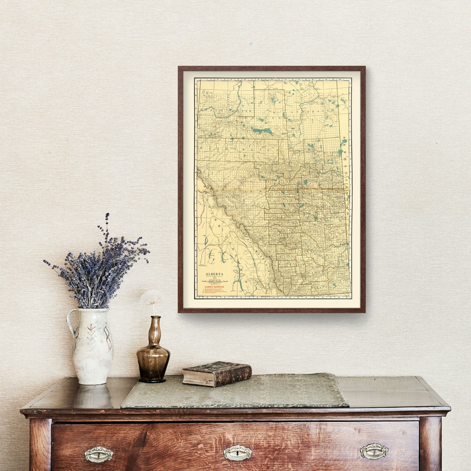 Vintage Map of Alberta Canada, 1924