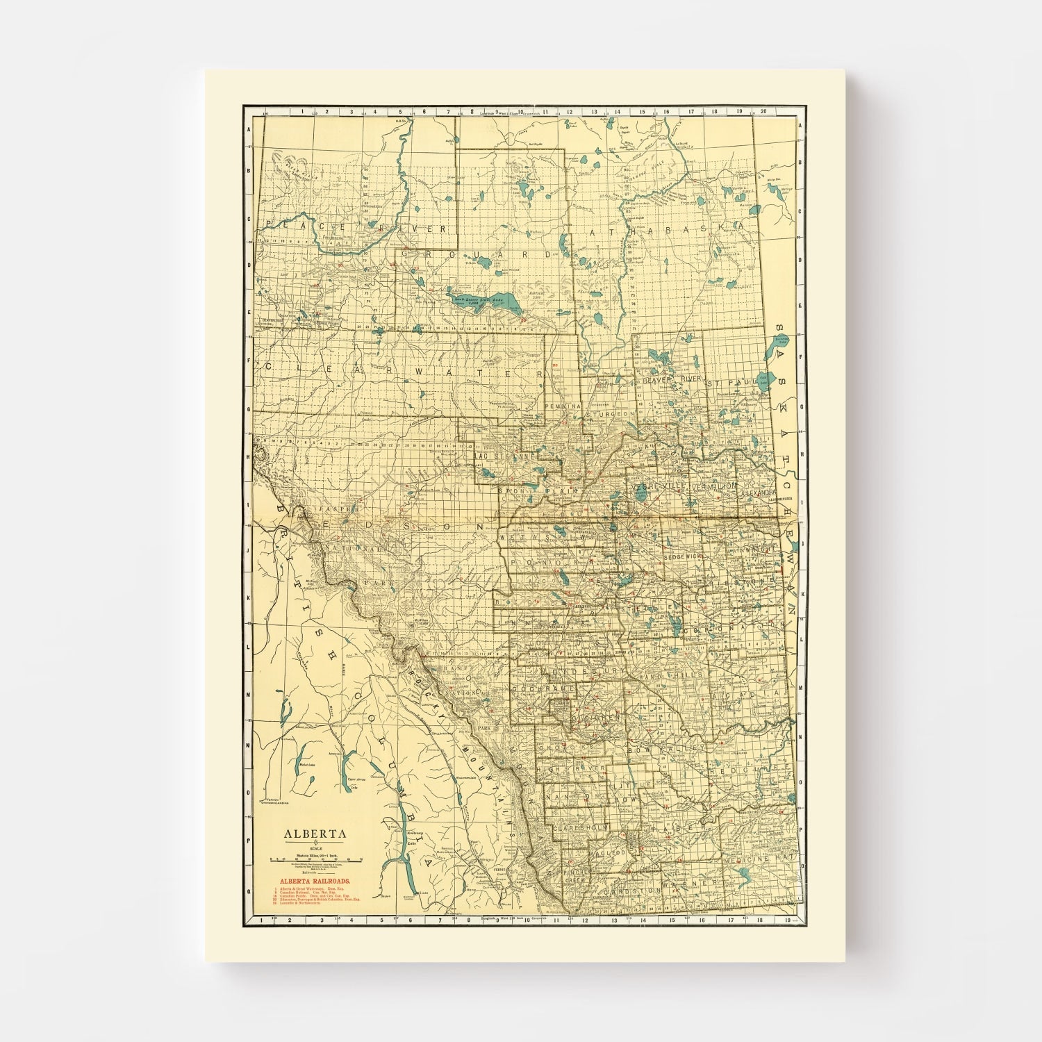 Vintage Map of Alberta Canada, 1924