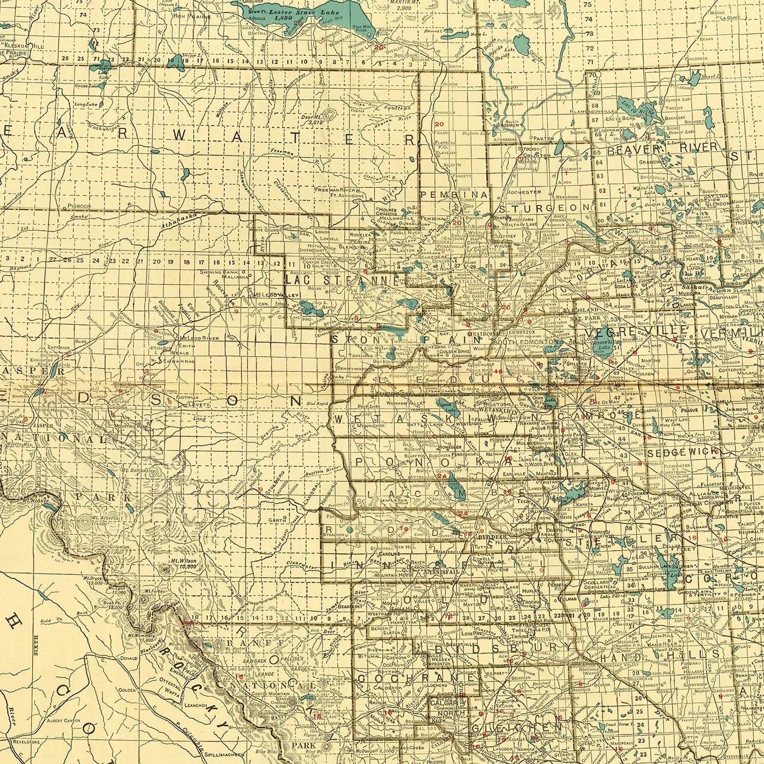 Vintage Map of Alberta Canada, 1924