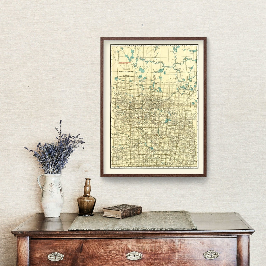 Vintage Map of Saskatchewan Canada, 1924