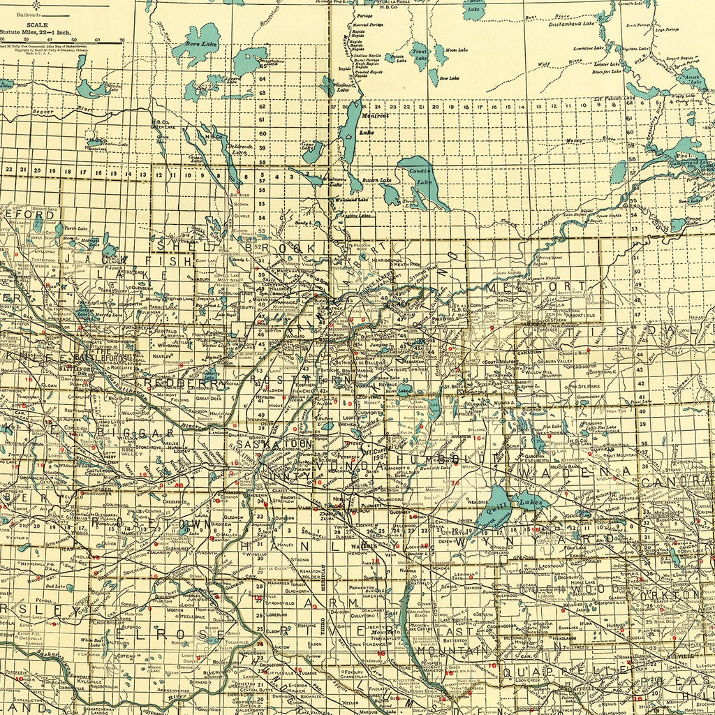 Vintage Map of Saskatchewan Canada, 1924