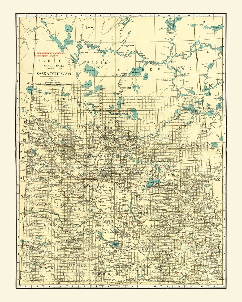 Vintage Map of Saskatchewan Canada, 1924