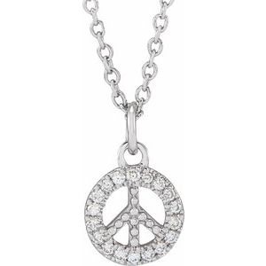 14K White Gold .08 CTW Natural Diamond Peace 16-18" Necklace