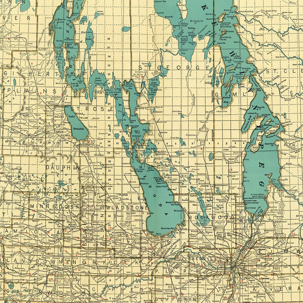 Vintage Map of Manitoba Canada, 1924