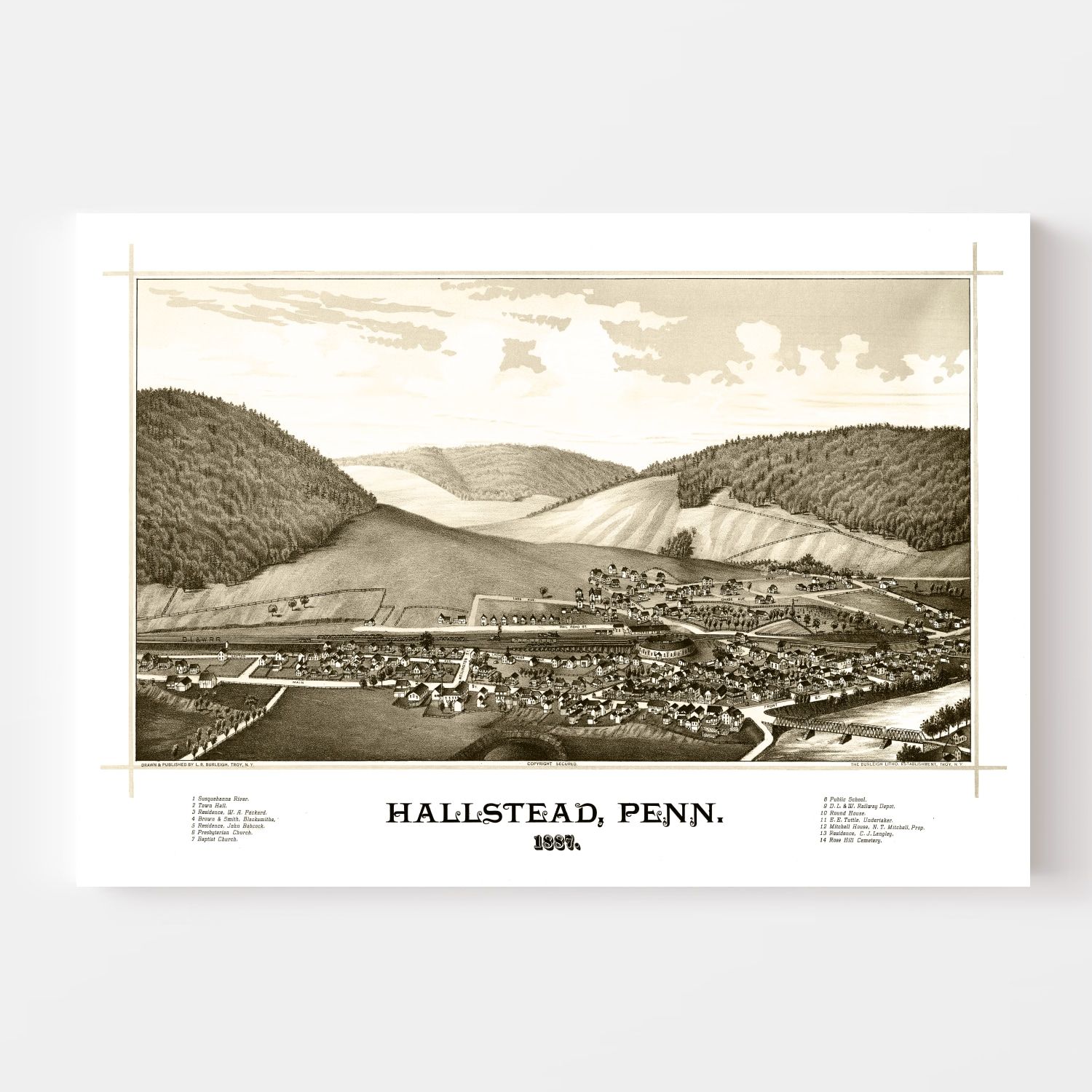 Vintage Map of Hallstead, Pennsylvania 1887
