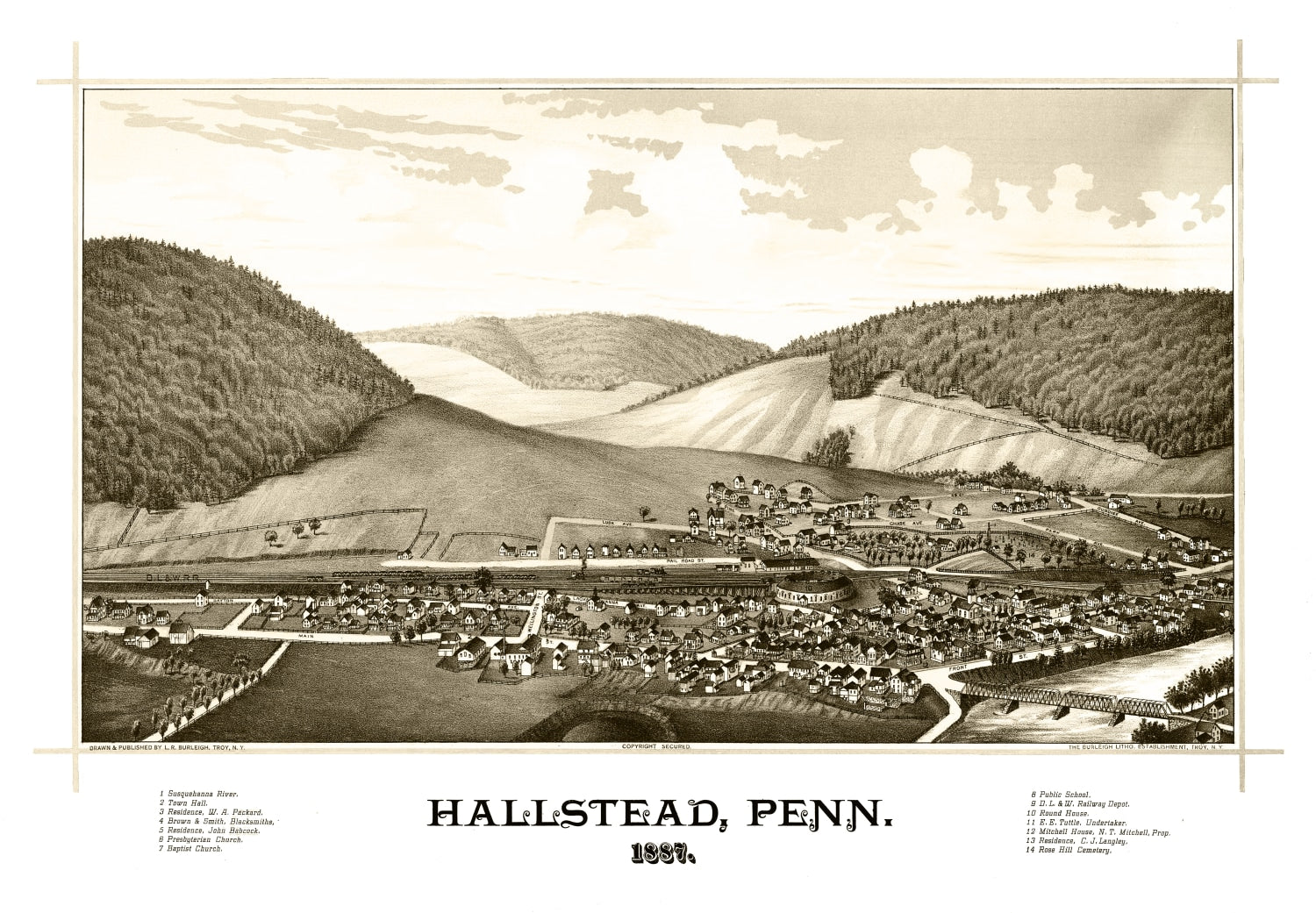 Vintage Map of Hallstead, Pennsylvania 1887