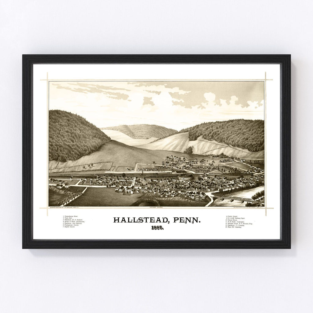 Vintage Map of Hallstead, Pennsylvania 1887