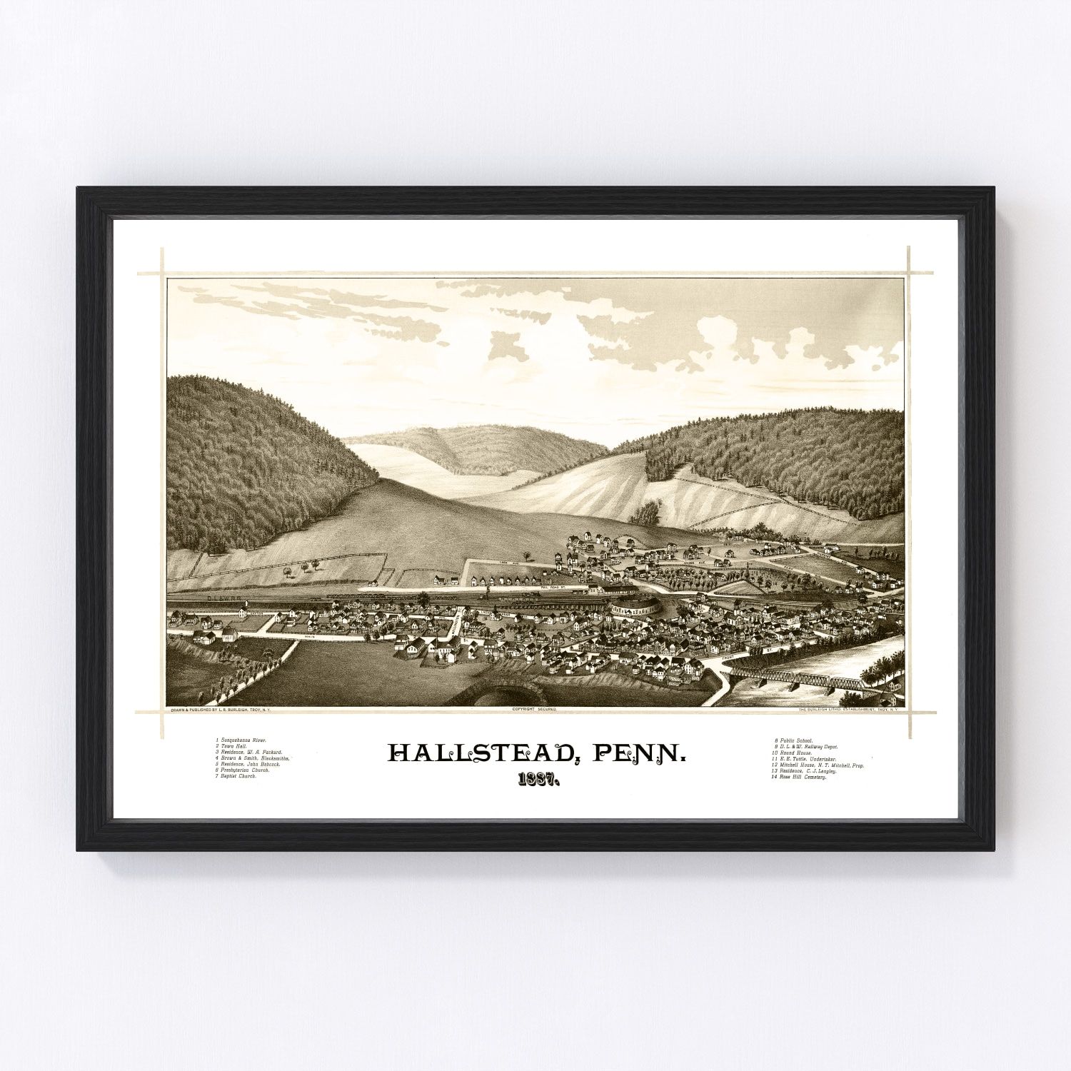 Vintage Map of Hallstead, Pennsylvania 1887