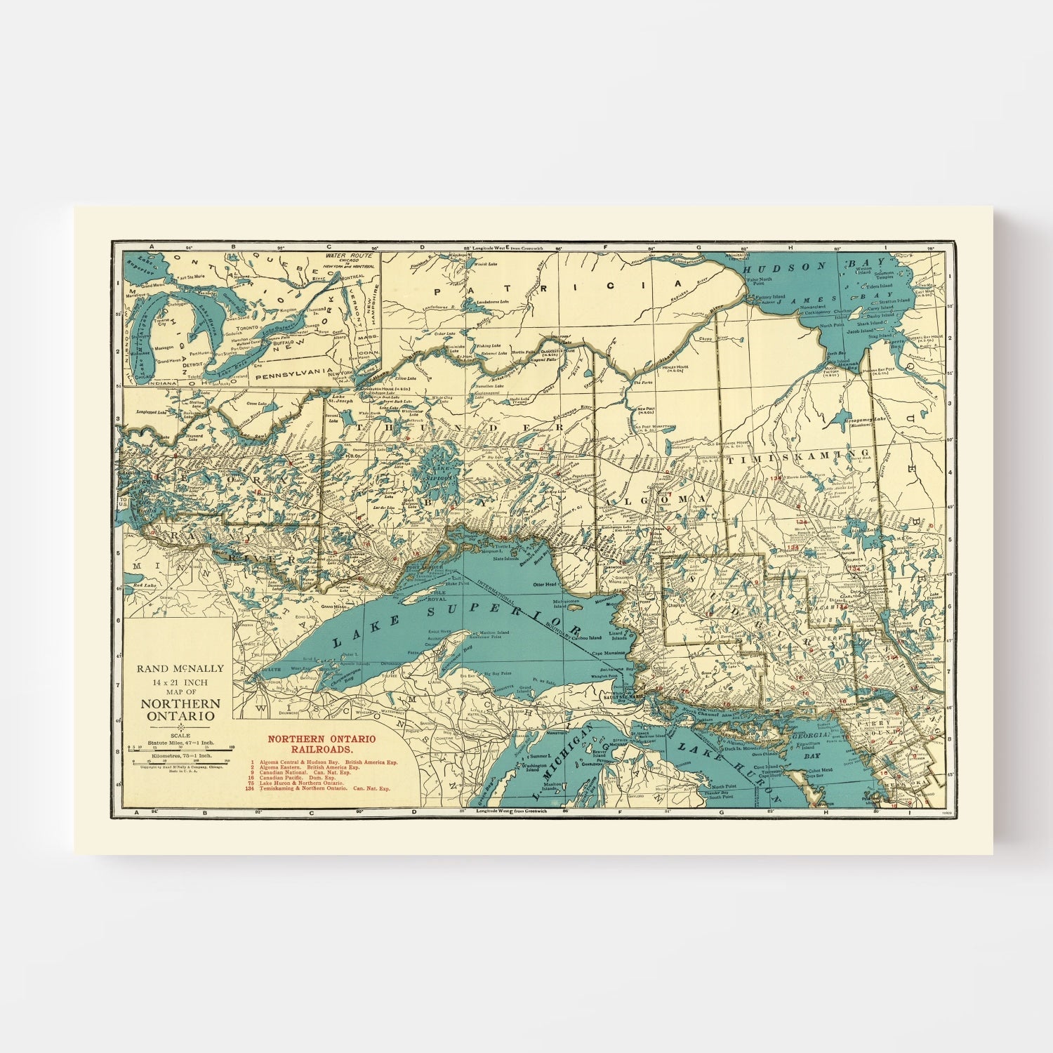 Vintage Map of Ontario Canada, 1924