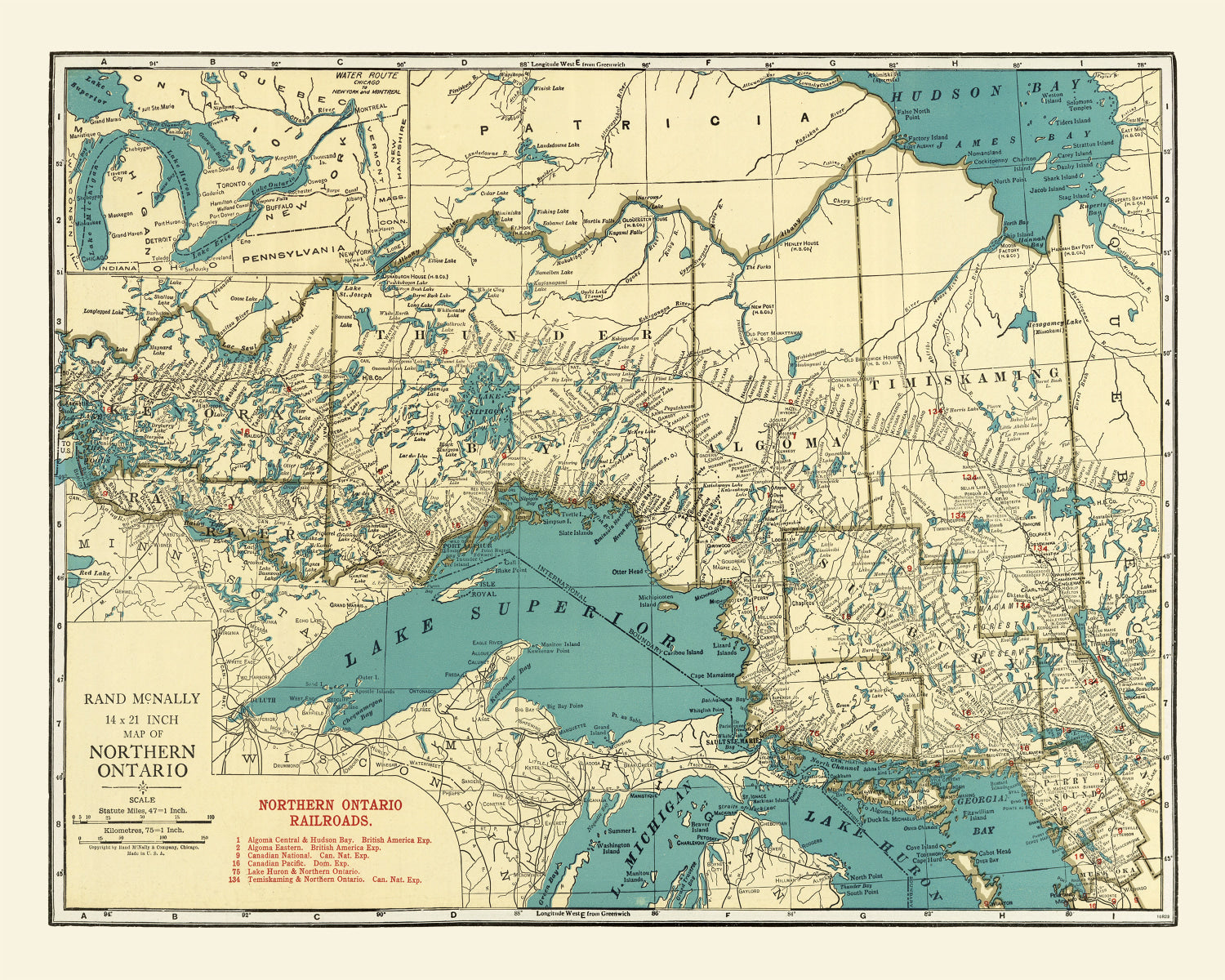 Vintage Map of Ontario Canada, 1924