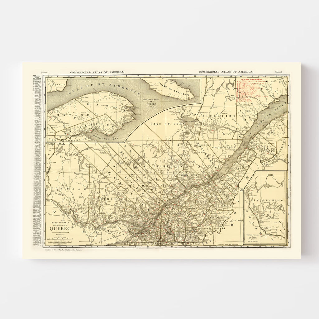 Vintage Map of Quebec Canada, 1924