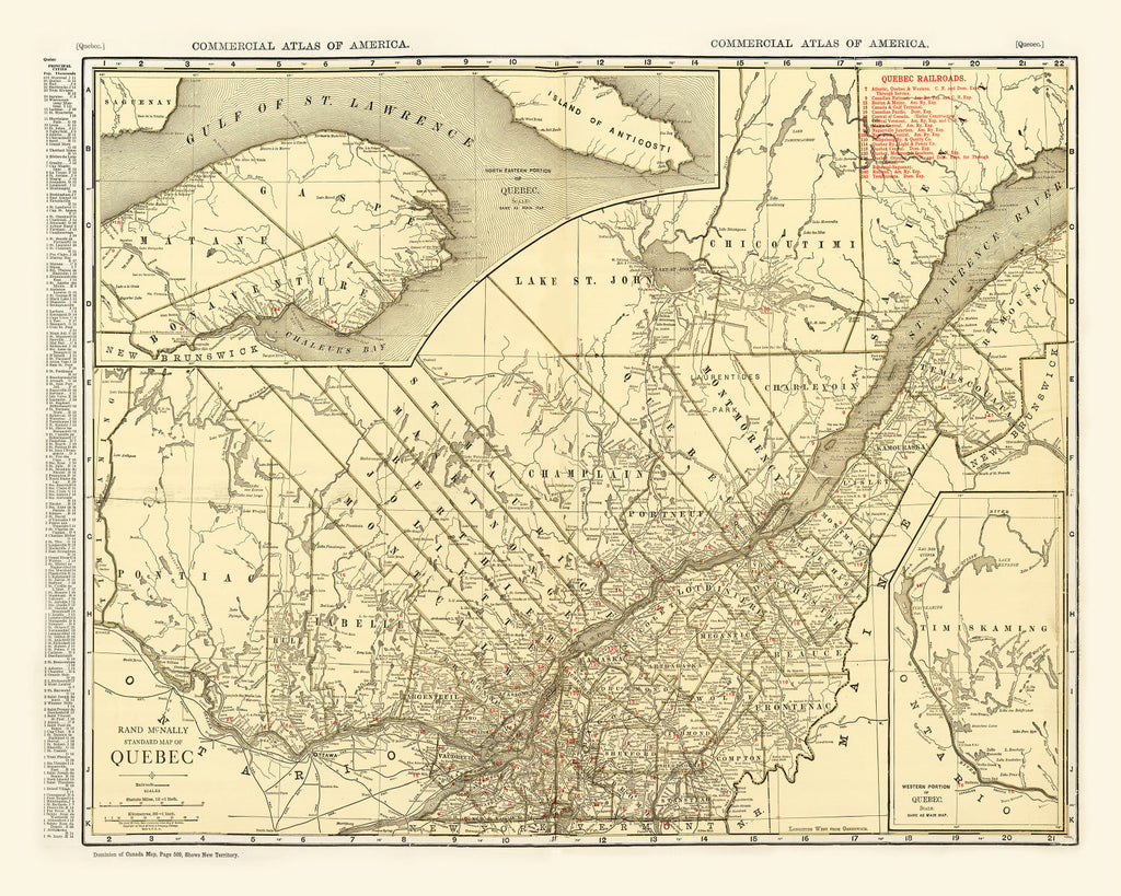 Vintage Map of Quebec Canada, 1924