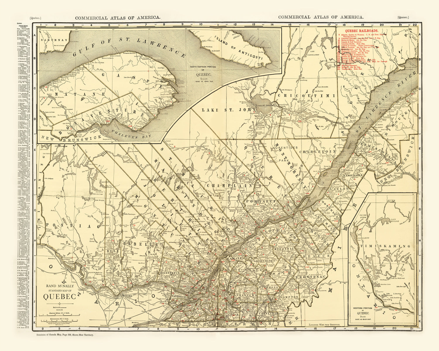 Vintage Map of Quebec Canada, 1924