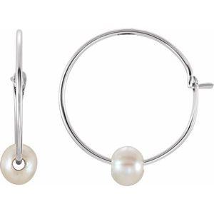 14K White Gold Cultured White Freshwater Pearl Youth Huggie Earrings