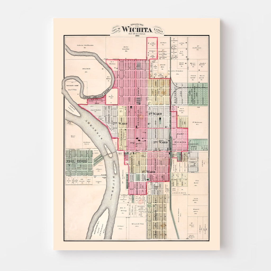 Vintage Map of Wichita, Kansas 1882