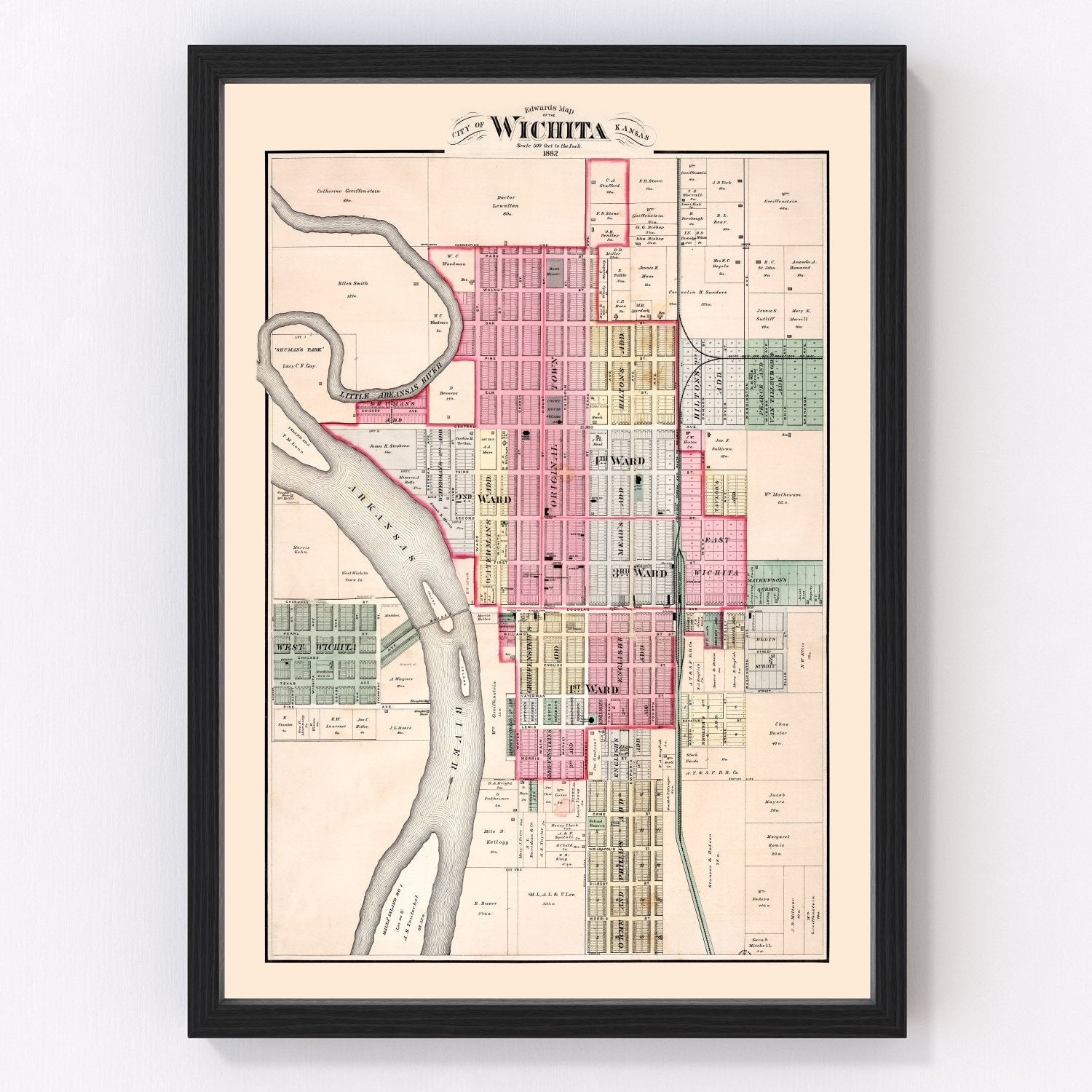 Vintage Map of Wichita, Kansas 1882
