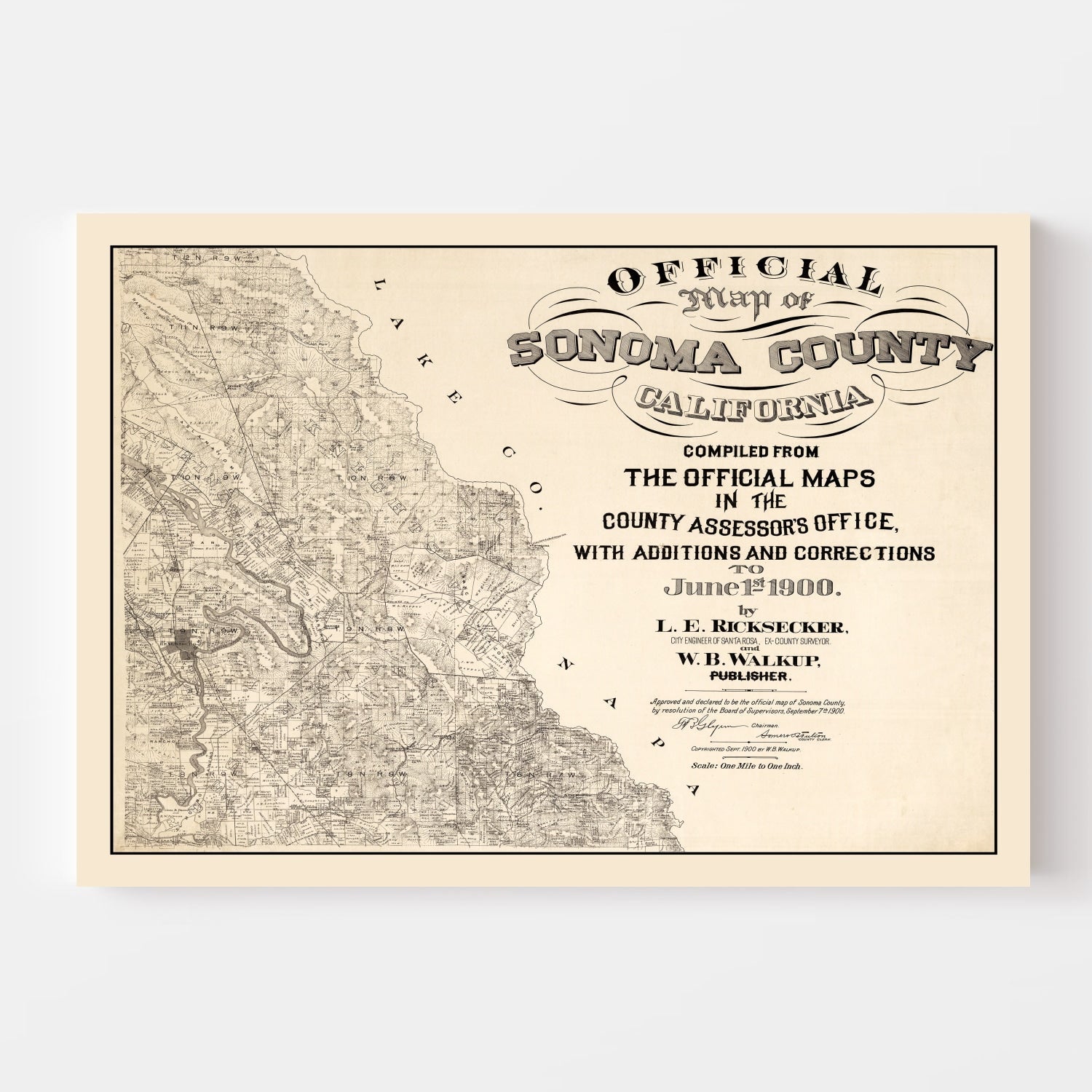 Vintage Map of Sonoma County, California 1900