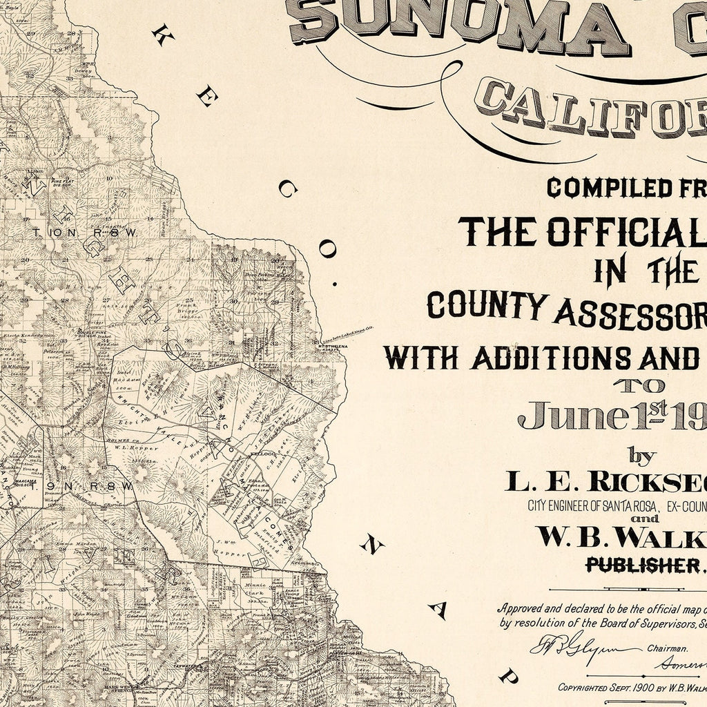 Vintage Map of Sonoma County, California 1900