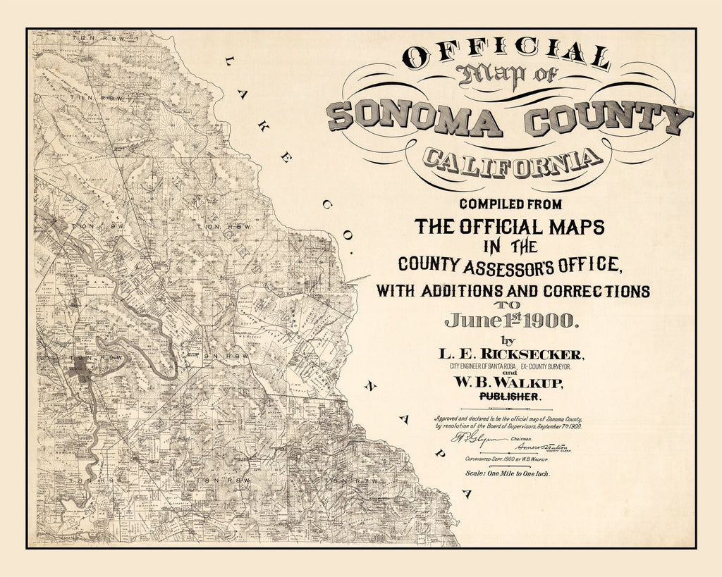 Vintage Map of Sonoma County, California 1900