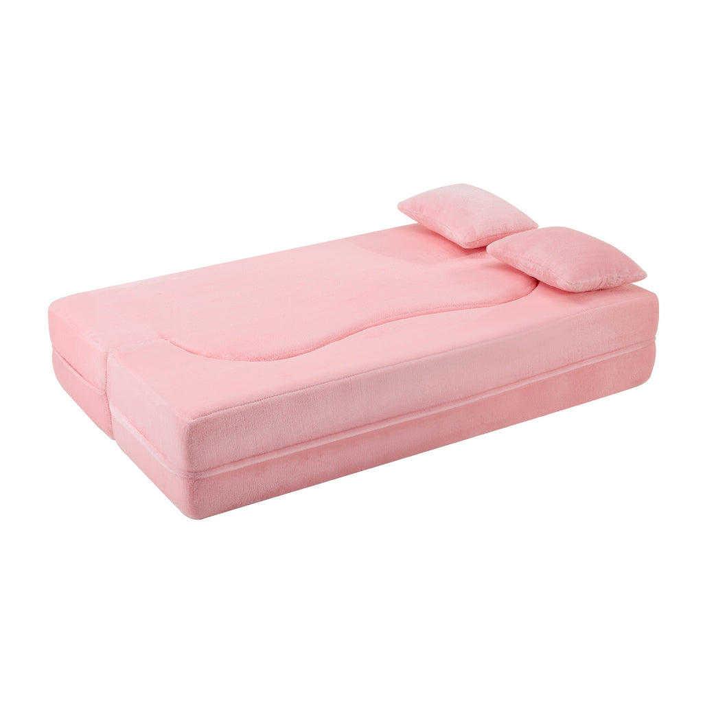 71-inch folding sofa bed, chenille futon sofa bed, high-density foam convertible sofa bed, folding floor sofa bed for living room, guest room, bedroom, pink