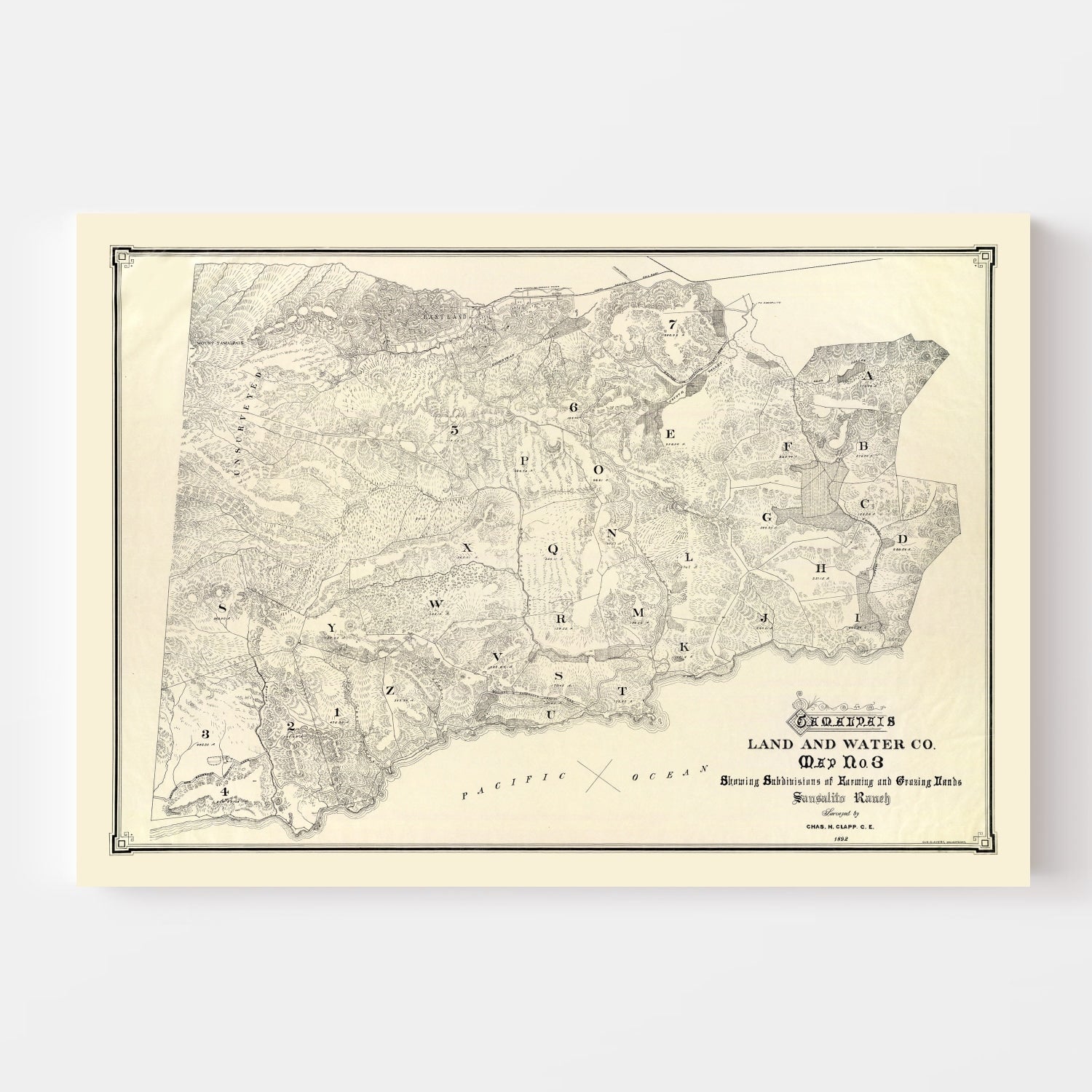 Vintage Map of Mount Tamalpais, 1892